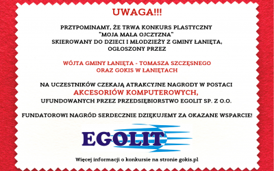 PRZYPOMINAMY, ŻE TRWA KONKURS PLASTYCZNY „MOJA MAŁA OJCZYZNA”! NA ZWYCIĘZCÓW CZEKAJĄ ATRAKCYJNE NAGRODY!!!